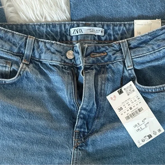 NWT Zara Straight Leg Light Blue Denim 6 - Picture 1 of 4